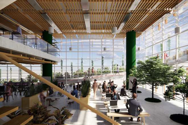 A illustration of a green building by Arup.