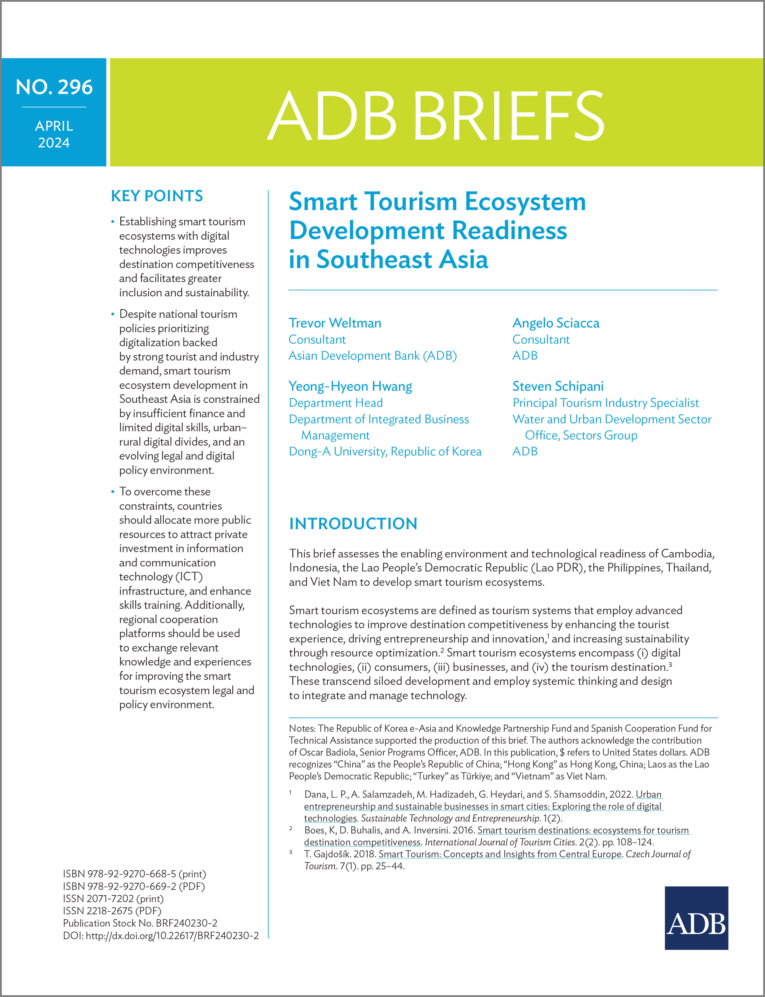 Smart Tourism Ecosystem Development Readiness in Southeast Asia