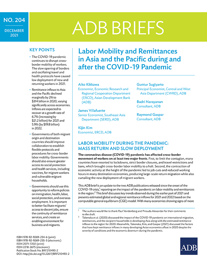 Labor Mobility and Remittances in Asia and the Pacific during and after the COVID-19 Pandemic