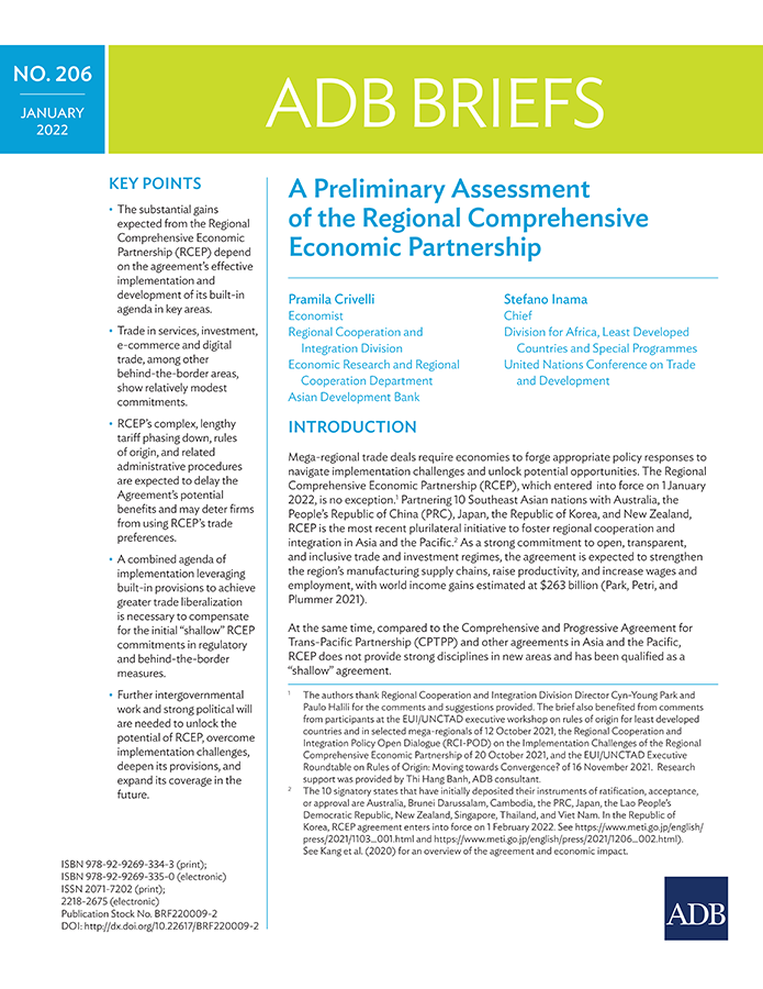 A Preliminary Assessment of the Regional Comprehensive Economic Partnership