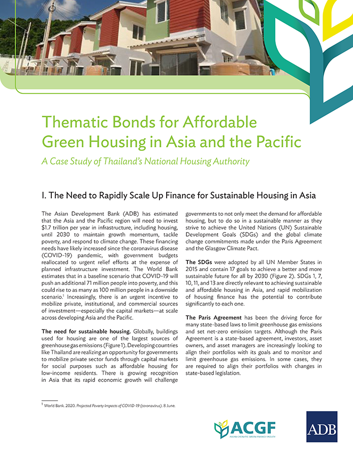 Thematic Bonds for Affordable Green Housing in Asia and the Pacific: A Case Study of Thailand’s National Housing Authority