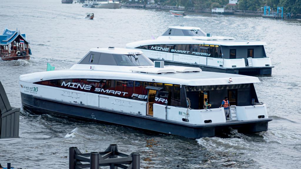 Each electric ferry can transport up to 250 passengers, helping to reduce noise and water pollution along the busy Chao Phraya River in Bangkok. Photo credit: ADB.