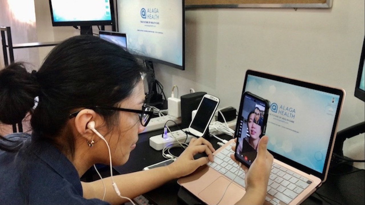 Via Roderos, Alaga Health's chief operating officer, conducts the company's first teleconsultation session. Photo credit: Courtesy of Alaga Health.