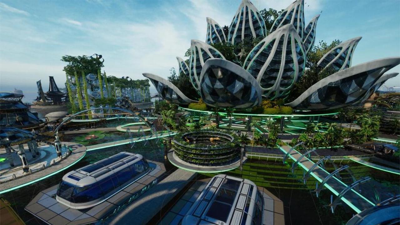 The solarpunk movement is a utopian art movement that imagines the cultivation of human activities and progressive lifestyle that does not harm the environment. Image courtesy of MeshMinds.