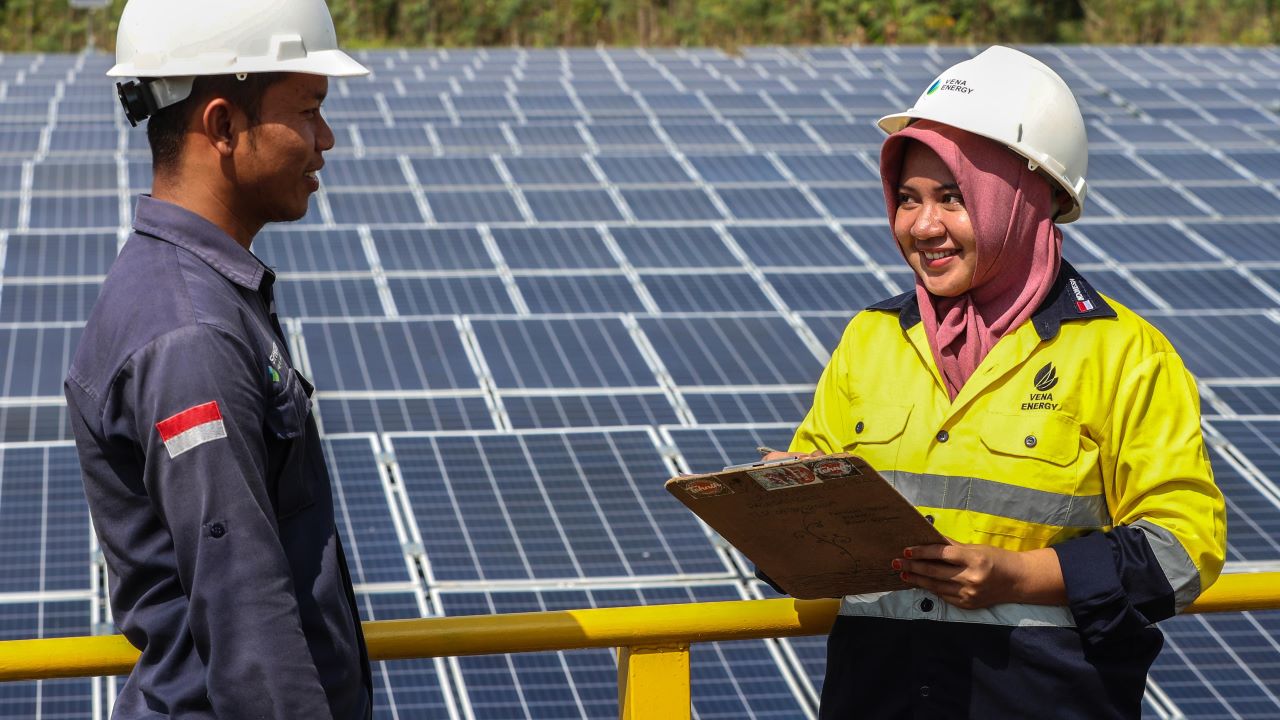 Solar engineers at a solar farm in Indonesia.