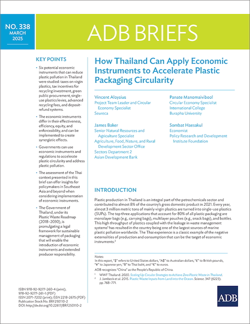 Cover of How Thailand Can Apply Economic Instruments to Accelerate Plastic Packaging Circularity brief.
