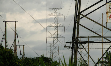 A view of electric power lines in Indonesia.