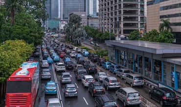 A view of a congested street in Indonesia. 