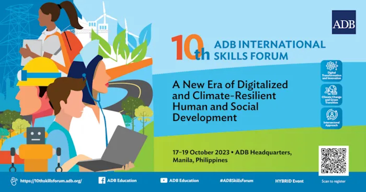 10th ADB International Skills Forum: A New Era of Digitalized and Climate-Resilient Human and Social Development event banner.