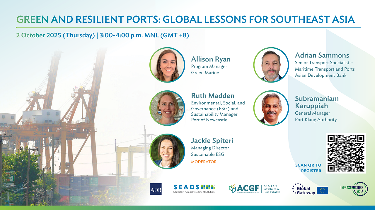 Green and Resilient Ports: Global Lessons for Southeast Asia banner.