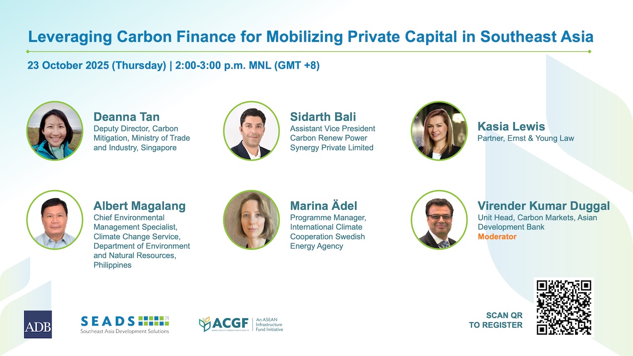Leveraging Carbon Finance for Mobilizing Private Capital in Southeast Asia event page.