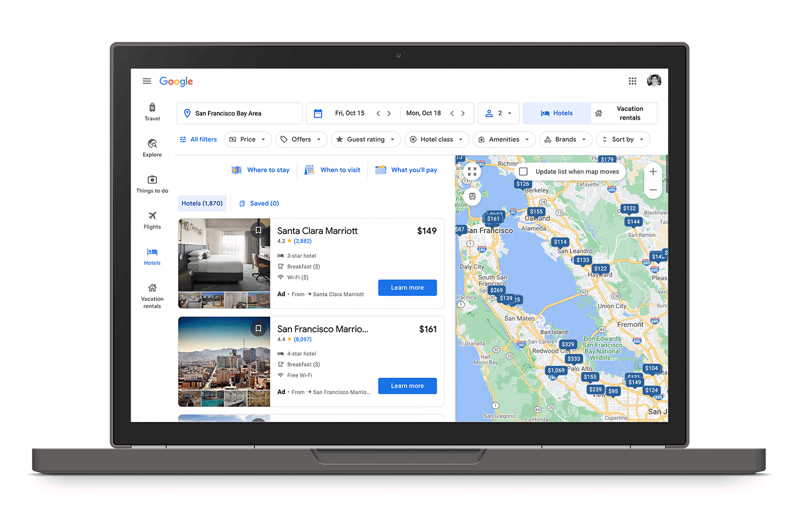 A GIF of Google travel solutions 