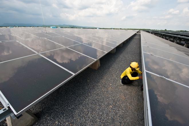A worker at a solar farm.