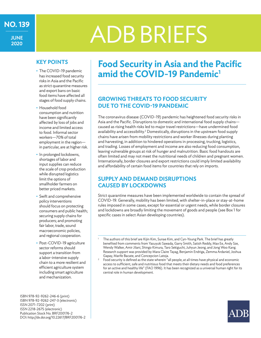 Food Security in Asia and the Pacific amid the COVID-19 Pandemic cover photo.