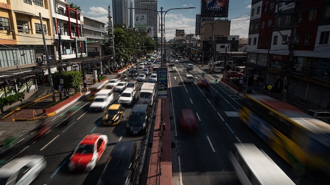 A view of a busy highway in the Philippines.