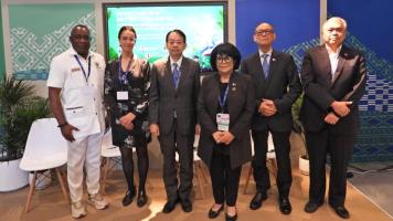 From left: Ghanian Environmental Protection Agency Henry Kwabena Kokofu, Coalition of Finance Ministers for Climate Action Netherlands Deputy Sherpa Michalli Harmsen, ADB President Masatsugu Asakawa, Philippine Environment Secretary Maria Antonia Yulo-Loyzaga, Philippine Finance Secretary and ADB Governor Benjamin Diokno, and Philippine Ambassador to the United Arab Emirates Ferdinand Ver during the high-level dialogue organized by ADB at COP28.