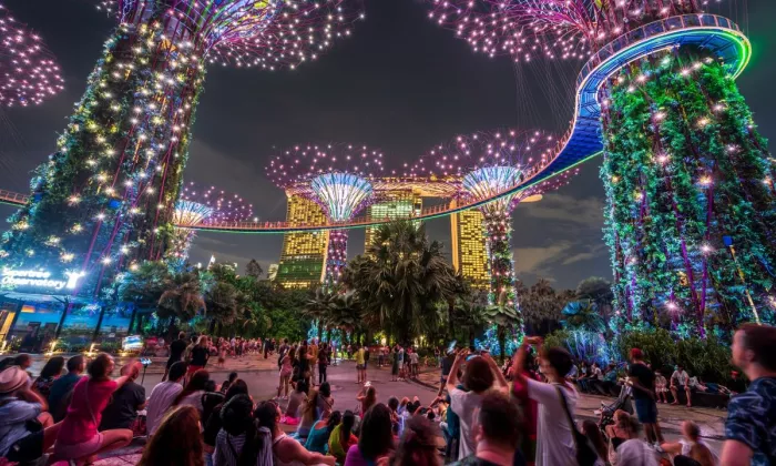 Light and sound show at Gardens by the Bay. Singapore serves as the benchmark for smart destinations in the region because of its high level of digitalization. Photo credit: iStock/kitzcorner.
