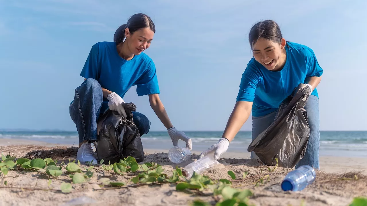 Cleaning the beach of plastic waste. Photo credit: iStock.