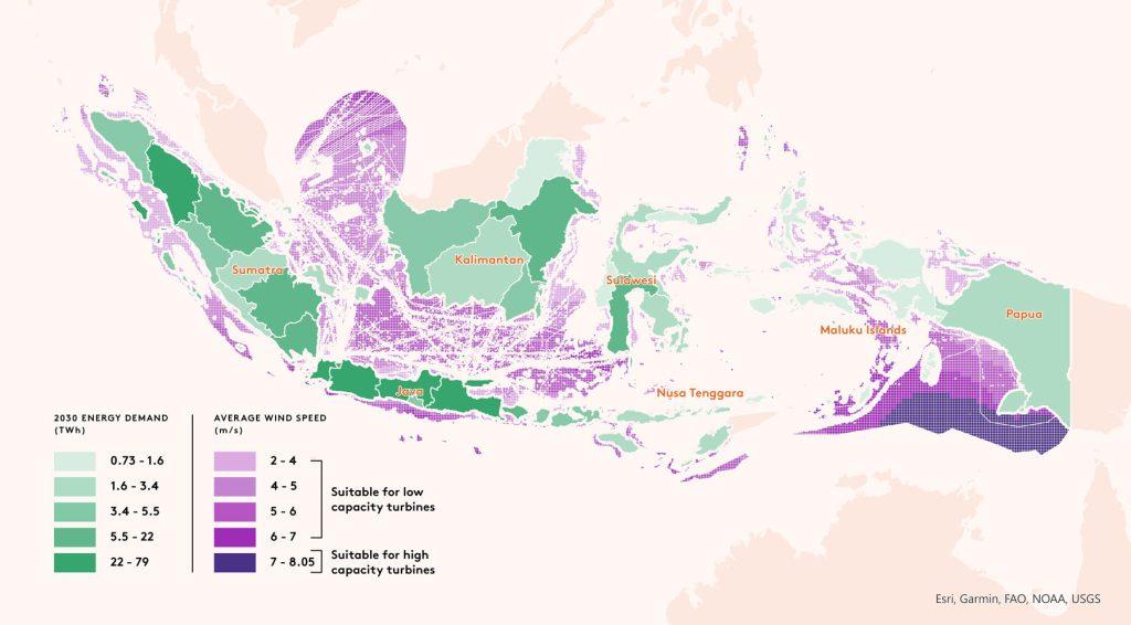 An infographic mapping wind speed across Indonesia.