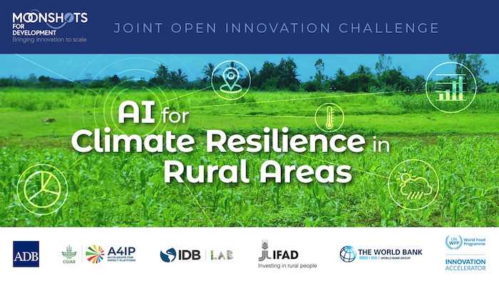 Call for Applications: AI-Driven Solutions to Help Rural Communities Build Climate Resilience event banner.